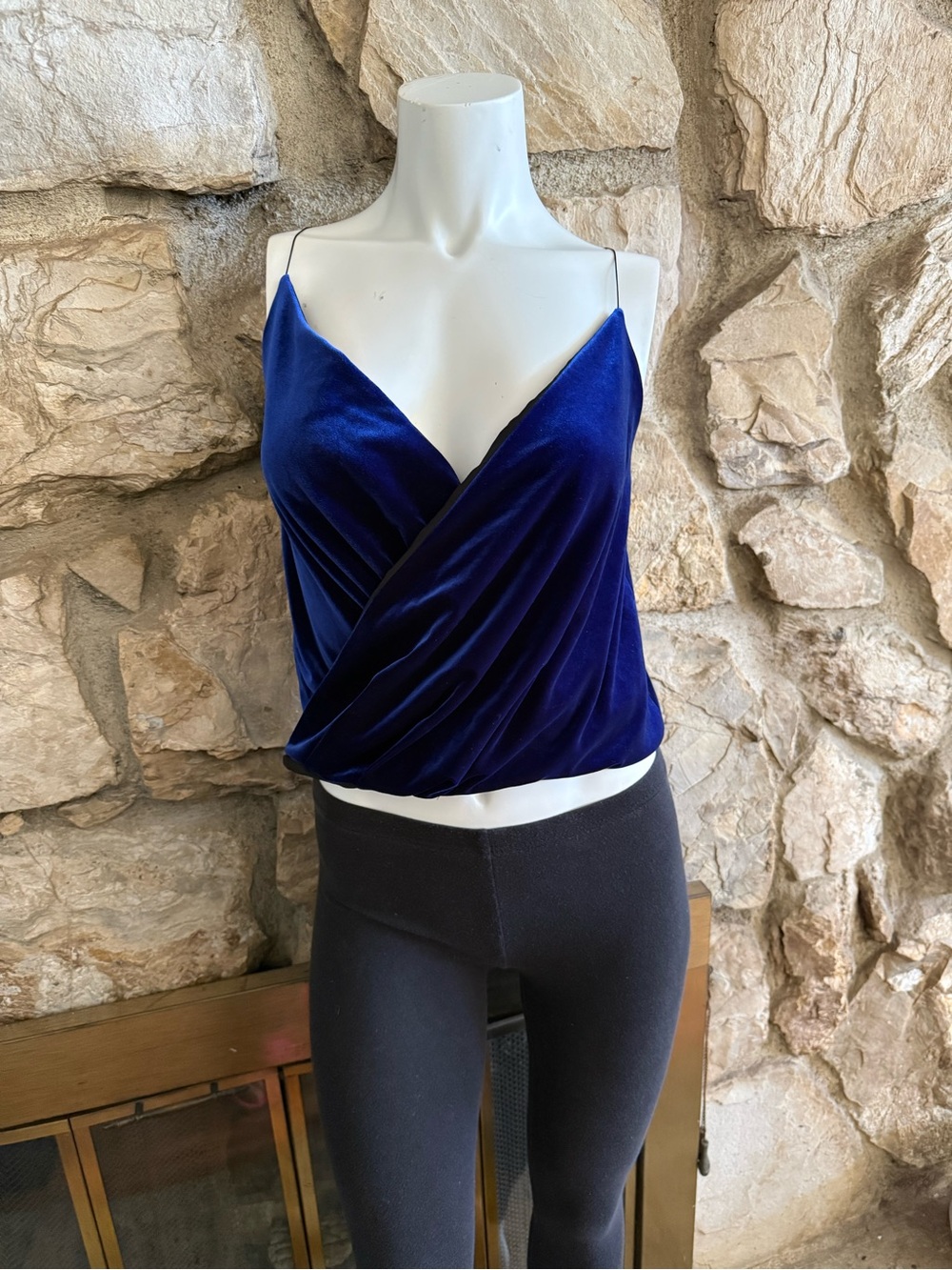 Velvet Royal Blue Wrap Cami with Spaghetti Straps